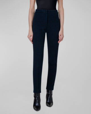 Akris Punto Women's Black Mara 3D Houndstooth Print Slim-Fit Pants Size 6