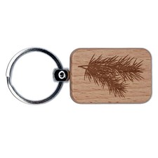 Pine Tree Branch Engraved Wood Rectangle Keychain Tag Charm