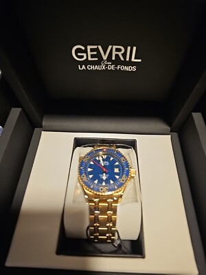 Gevril Hudson Yards 43mm Steel Gold Tone Blue Dial Automatic Men Watch 48805