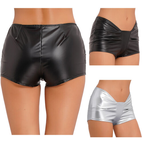 Womens PU Leather Shorts Low Waisted Ruched Side Shorts Sexy Night Club Bottoms - Picture 1 of 32