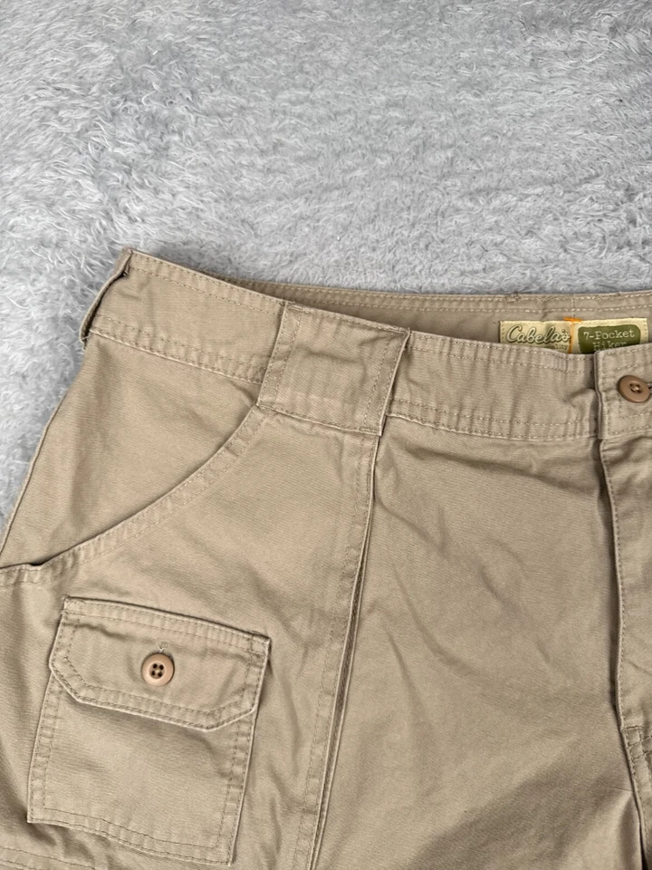 Shorts Cabelas Feminino 18 Bege Carga 100% Algodão 7 Bolsos Caminhante Acampamento Pesca - Imagem 4 de 4