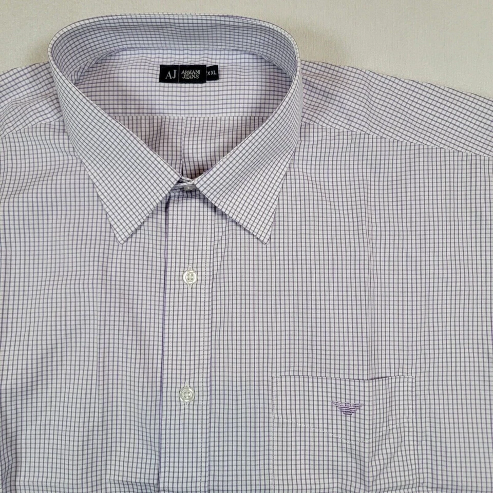 Camisa de vestir a cuadros Armani Jeans para hombre talla XXL 2XL púrpura blanco diseñador Foto 4 de 4