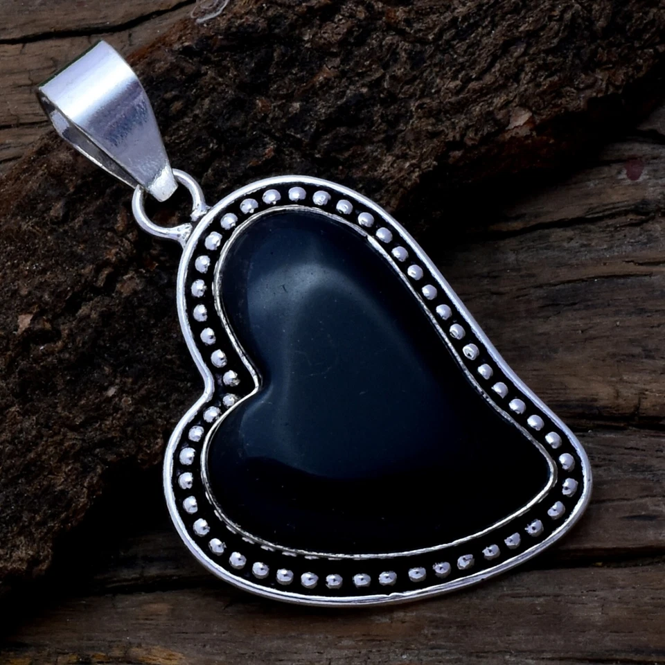 Meraviglioso Pendente In Argento Sterling 925 Con Gemma Di Onice Nero 2.3" - Immagine 2 di 3