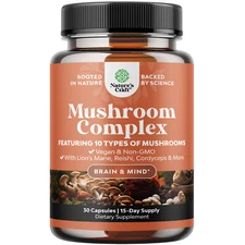Advanced Mushroom Complex Capsules - 10X Lions Mane Supplement Capsules 30ct