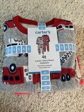 Carters 2-Pack 1-Piece Fleece Sleepwear-Firetruck/Red/Gray-4T-NWT