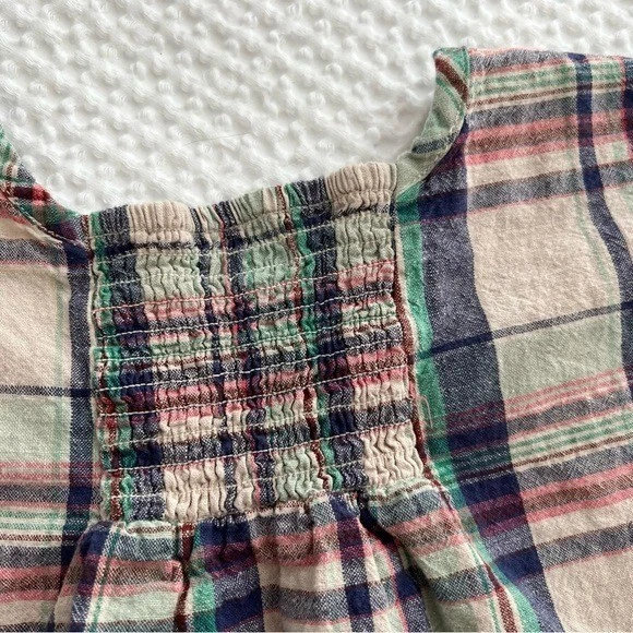 Top a Cuadros Tea Girls Mezcla de Lino con Ribete de Pompón Talla 7 Preppy Madras Verano Foto 4 de 4