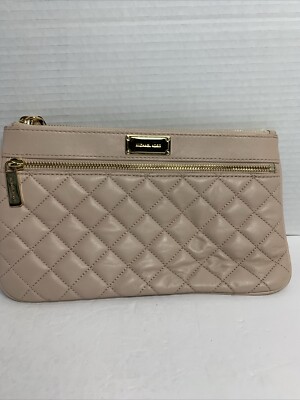 Michael Kors Sophie Quilt Leather Large Zip Clutch Light Pink ￼- READ