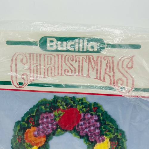 Vintage 1990 Bucilla Della Robbia Kranz 14" Leinwand Landhaus Kern Weihnachten Obst - Bild 2 von 5