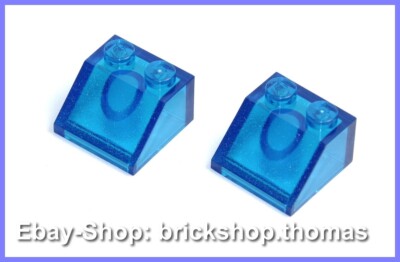 Lego 2 x Steine Schrägstein blau - 3039 - Brick 2x2 Trans-Dark Blue - NEU / NEW