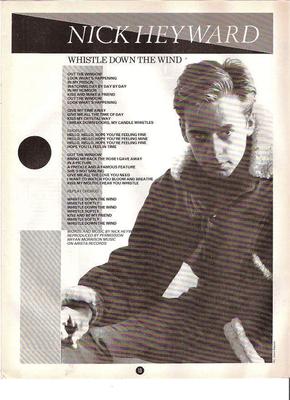NICK HAYWARD 'Whistle' lyrics magazine PHOTO/Poster/clipping 11x8 inches