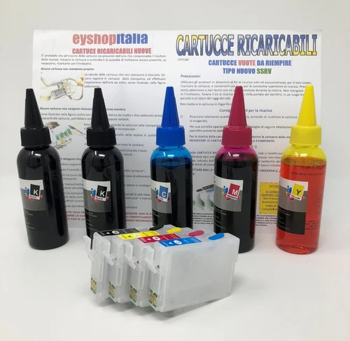 CARTUCCE RICARICABILI PER EPSON 711-714 + 500ML INCHIOSTRO SX405 SX405WF SX410
