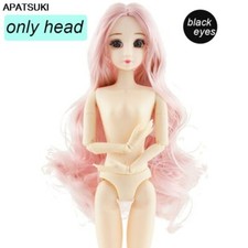 Long Pink Curly Hair Head for 11.5" 1/6 Doll Pretty Black Eyes Head Accessories