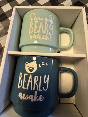 NEW IN BOX BEARLY AWAKE & I LOVE YOU BEARY MUCH STONEWARE COFFEE MUGS