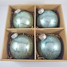 Glass Christmas Ornament Box of 4 Coastal Collection Sage Green Geometric Orbs