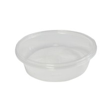 225 ml Round Food Containers with Lids Plastic Deli Pots Sauce Dip Chutney 8 oz