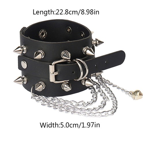 Men Women Spike Studded Rivet Bracelet Punk Goth Leather Wide Wristband Cuff - Picture 17 of 28
