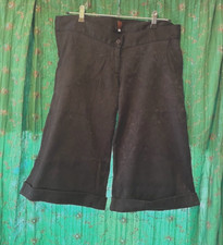 Vintage Wide Leg Midi Crop Pants twill Paisley patern Black Size 3