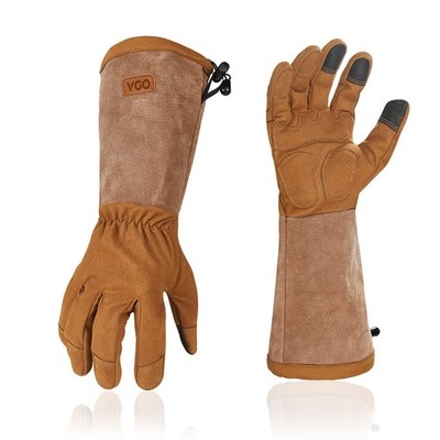 Vgo... Men's Extra-Long Leather Gardening Gloves, Gauntlet with Adjustable Cu...