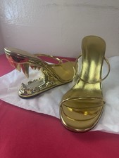 Gold Metallic Sculpted Wedge Strappy Slip-On Sandals Women Party/Cocktail
