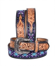 Affilare Western Tooled Leather Beaded Belt For Men and Women 30IS105