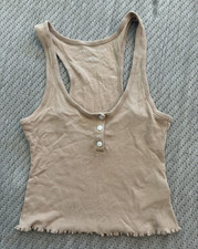 American Eagle Women's Beige Ribbed Knit Cotton Button Front Racerback Cami XS