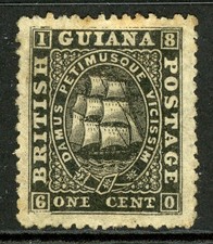 British Guiana 1862 QV 1¢ Black Thin Paper Perf 12½ Sc#29 Mint P173