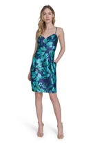 Eliza J Blue & Green Floral Print Sleeveless Dress With Adjustable Straps
