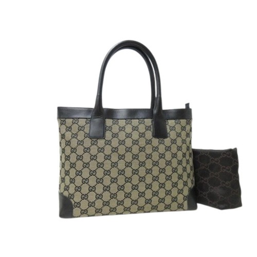 GUCCI Handbag Tote Bag 002 1119 Beige Black GG Canvas Leather for Women Authenti