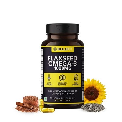 Boldfit Leinsamenöl Kapseln 1000mg mit Omega 3 unterstützt die Haut 60 pflanz...
