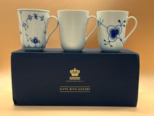 Royal Copenhagen Porcelain Gifts with History mug set of 3 in original box. 497.