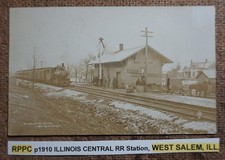 RPPC p1910 ILLINOIS CENTRAL RR Station, WEST SALEM, ILLINOIS REAL PHOTO POSTCARD
