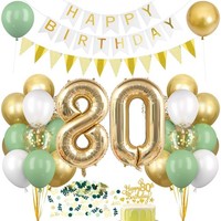 80. Geburtstag Deko Ballons GrüN Weiß Gold Banner Girlande Set