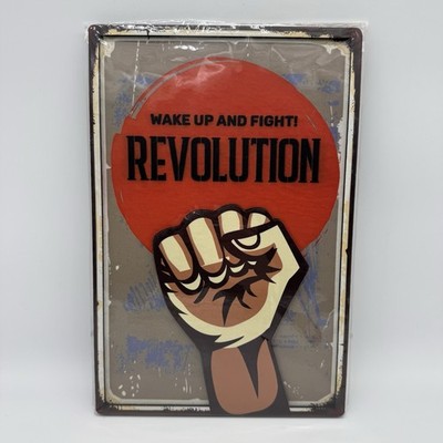 Retro Wandbild Revolution - Wake Up and Fight - Vintage Deko Schild (20x30cm)