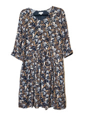 Garnet Hill Womens 6 Dress Drop Waist Black Floral Pocket Detail Long Sleeve