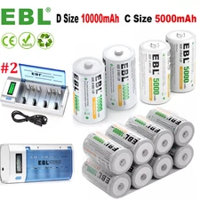 Lot D C Cell Size Rechargeable Batteries High Capacity NiMH /LCD Battery Charger