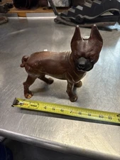 Antique Vintage Cast Iron Hubley? Boston Terrier Boxer Door Stop Brown