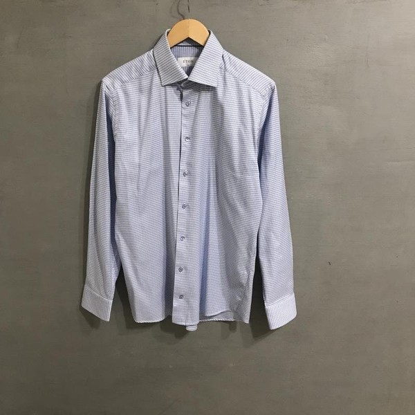 Men Eton Shirt White Cotton M #1UNM
