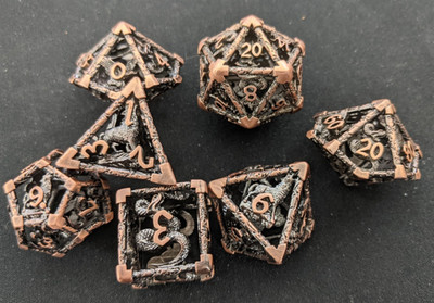 Metal 7 pc - Animal Companion - Dice Set Hollow for RPG DND d20 Bronze Black