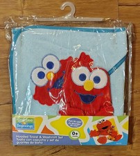 NEW SESAME STREET Beginnings HOODED TOWEL WITH WASH MITT, Elmo Blue