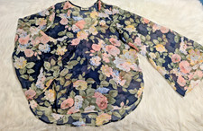 Show Me Your MuMu Hippie Dippie V Neck  Sheer Blouse XS Floral Navy X-Small