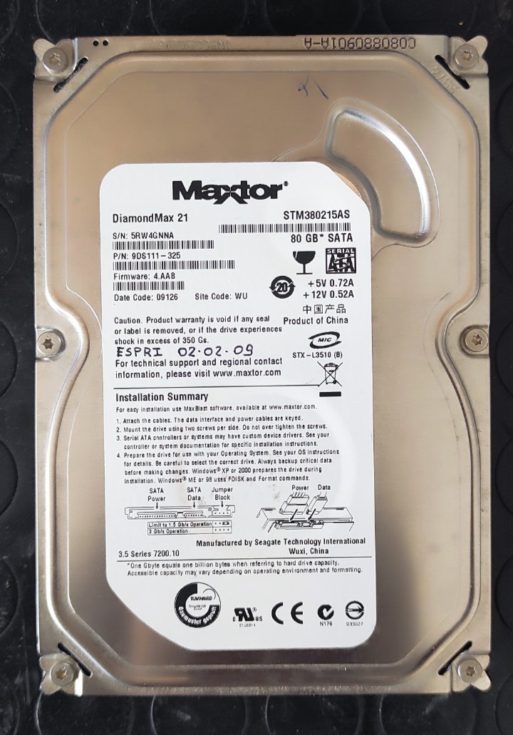 Hard Disk Interno 80 GB SATA 3,5" Maxtor DiamondMax STM380215AS S/N 5RW4GNNAHard
