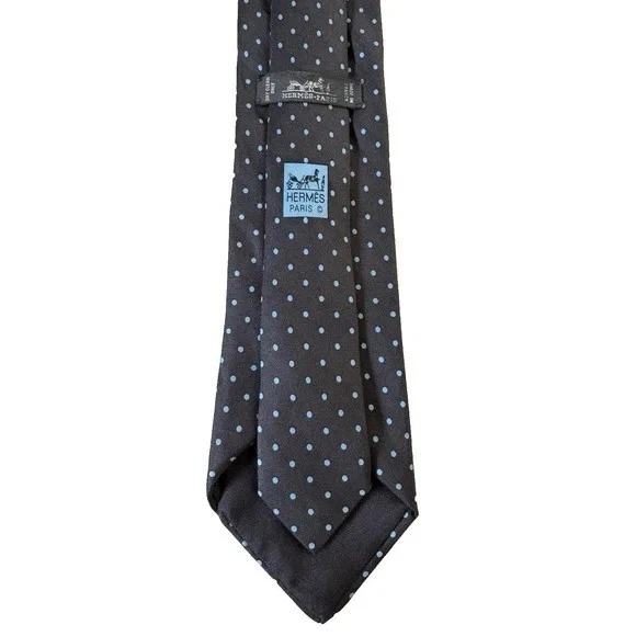 Corbata de seda Hermes Paris a lunares para hombre hecha en Francia/gris Foto 3 de 4