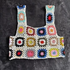 Crochet Crop Top Granny Square Colorful Sleeveless Festival Boho One Size