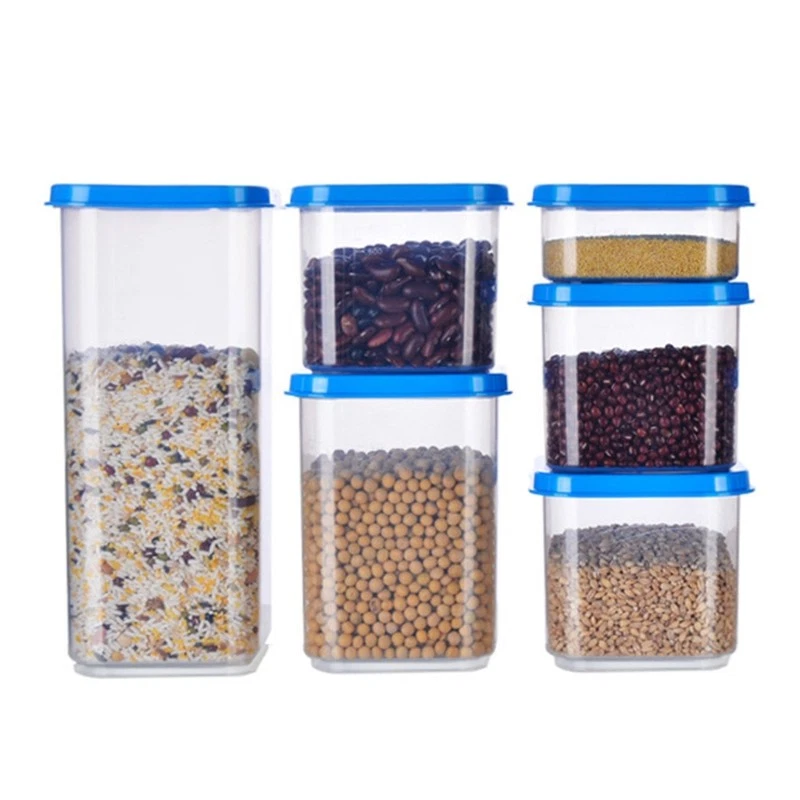 6 Pieces Set Square Pantry Organization Sealed Design for Nuts Grains Dry Goods