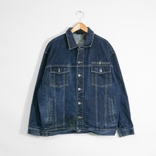 Vintage Y2K Rocawear Denim Trucker Jacket Mens 2XL - Distressed Dark Wash Jean