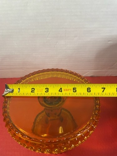 L.E Smith Amber Glass Hobnail Cake Stand Vintage w Box - Picture 7 of 10