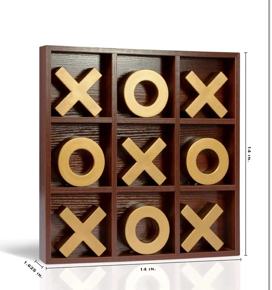 NEW! Oversized 14” Jumbo Wood Gold Tic-Tac-Toe Set Game Board Decor Party Gift - Image 3 of 4