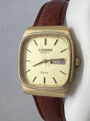   Luxury Rare Vintage Square Tank CITIZEN Seven Men Watch Day/Date 80s  