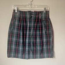 90s Esprit Vintage Plaid Green Mini Skirt 100 Cotton Sz Small
