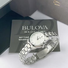 Bulova Sutton 96P219 Quartz Women's Watch Diamond White Dial Silver Band 28mm